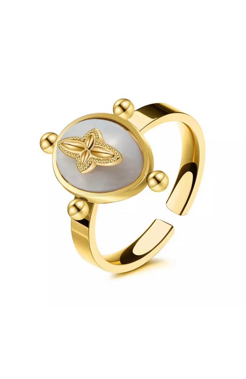 Gold Mother Of Pearl Stainless Ring