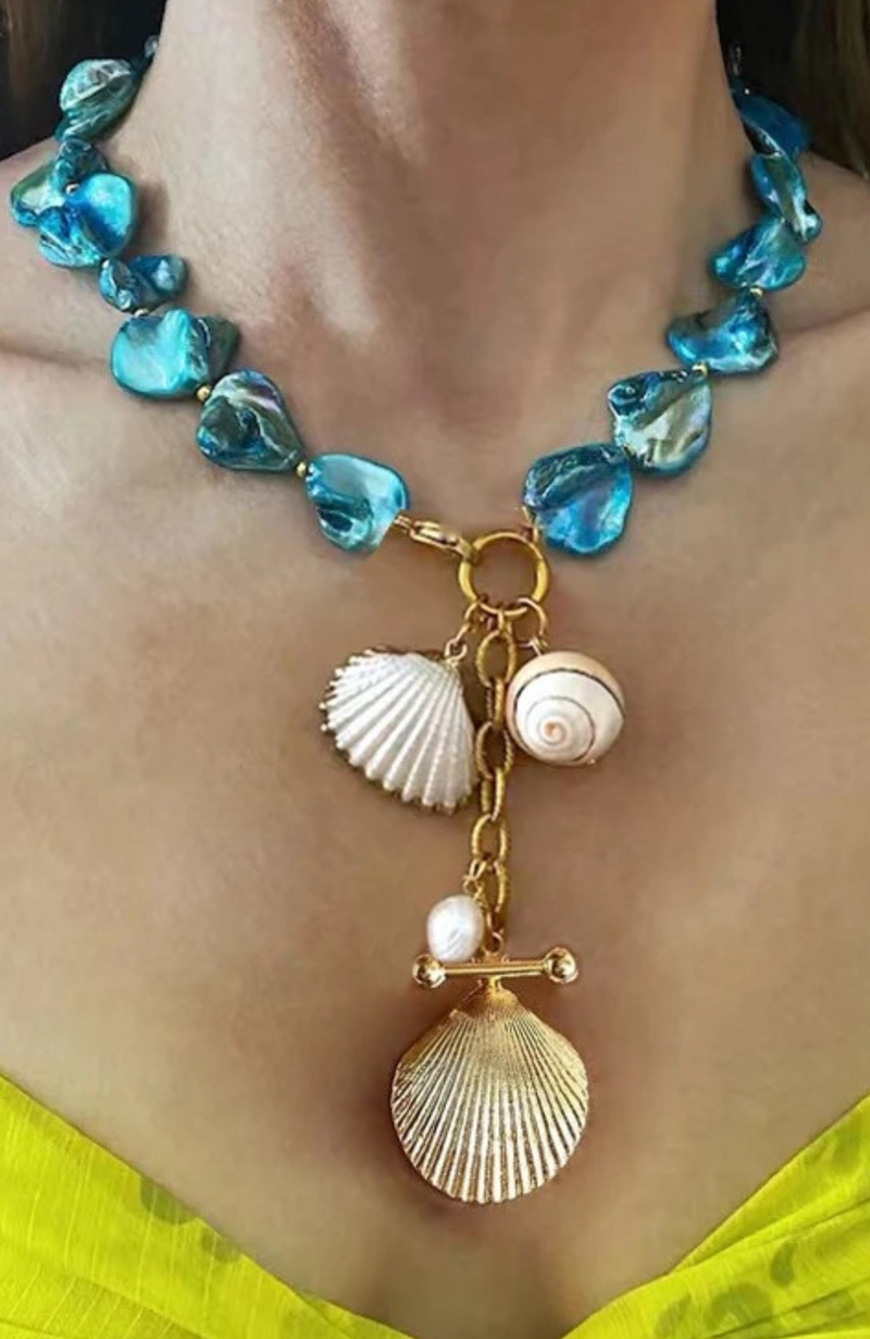 Fresh Water Pearl Turquoise & Gold Necklace