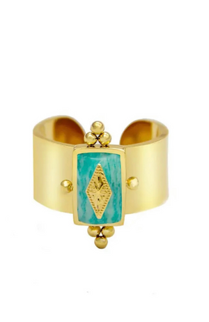 Gold Turquoise Enamel Stainless Ring