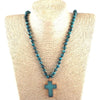 Rose Quartz & Stone Cross Pendant Necklace