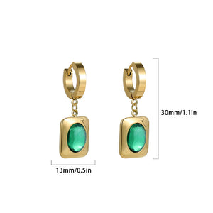 Stainless Steel Gold & Green Drop Earrings