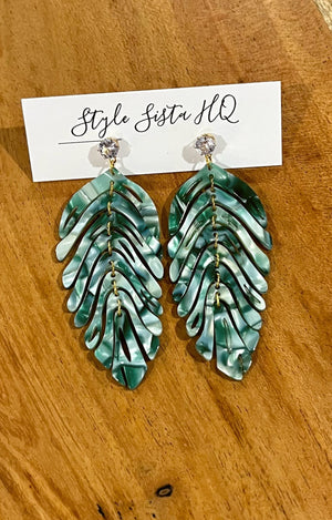 Diamanté Acrylic Leaf Earrings