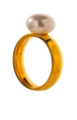 Stainless Steel Gold & Pearl Ring