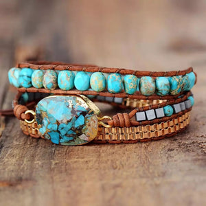 Leather & Turquoise Wrap Bracelet