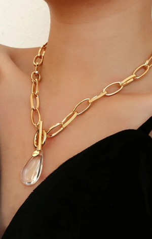 Gold Crystal Drop Pendant necklace