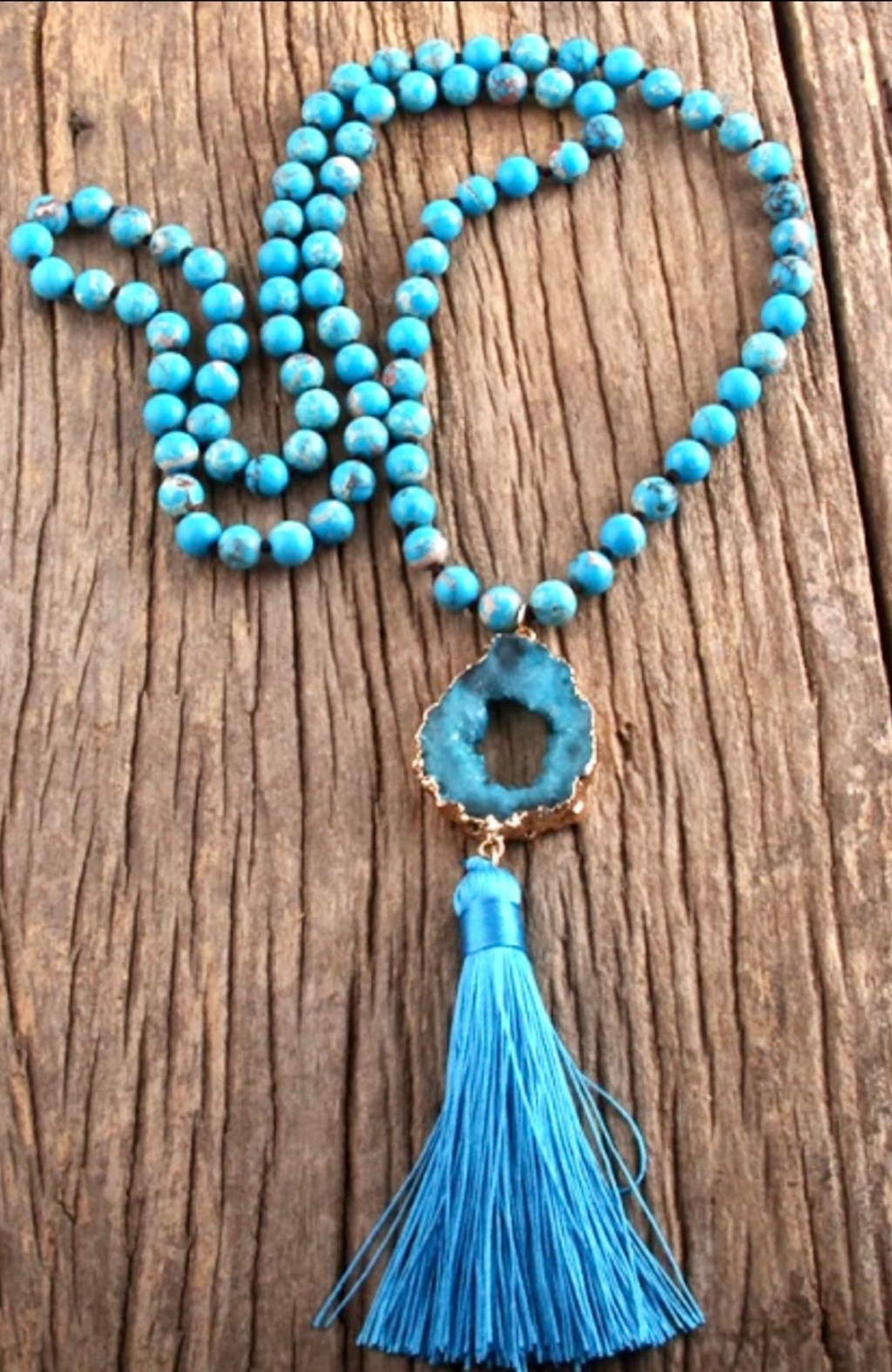 Natural Blue Agate & Stone Necklace