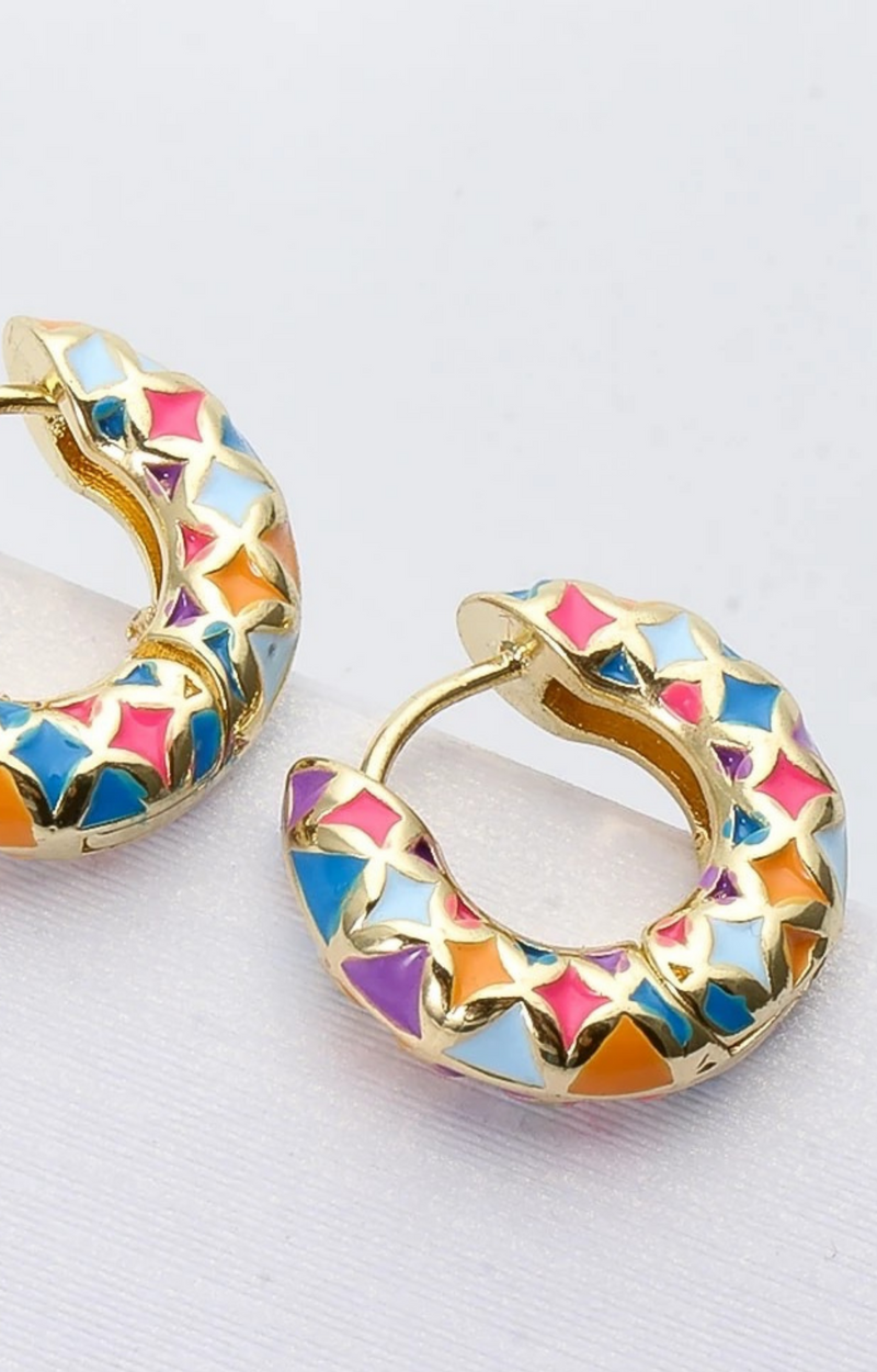 Enamel Multi Gold Huggie Earrings
