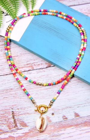 Beaded Shell Necklace Multi