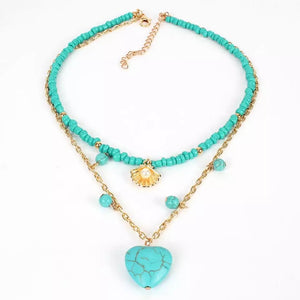 Turquoise Heart Two Layer Necklace