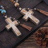 Natural Stone Cross & Leather Necklace Pink
