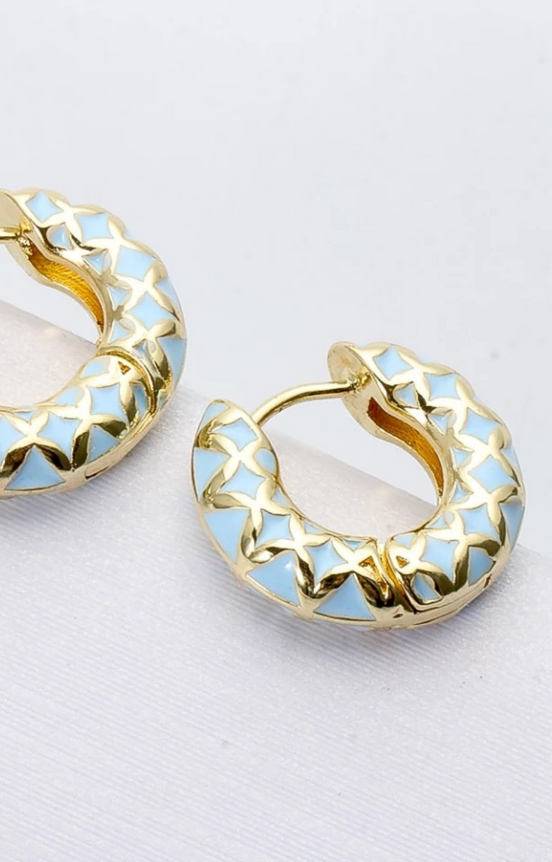 Enamel Gold & White Huggie Earrings