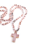 Rose Quartz & Stone Cross Pendant Necklace