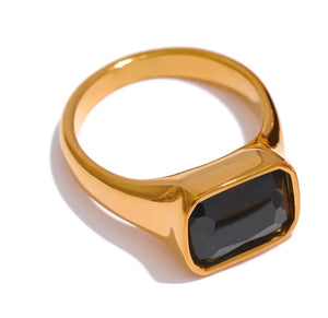 Stainless Steel Gold & Cubic Zirconia Ring