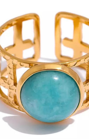 Stainless Steel Gold & Turquoise Ring